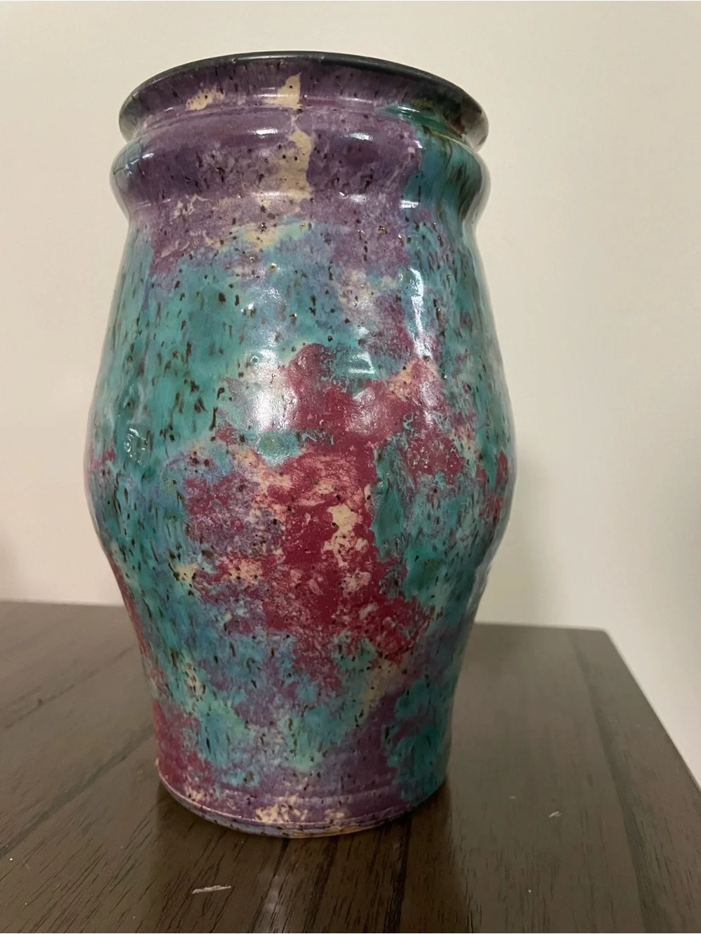 Artisan Glazed Ceramic Vase in Teal and Purple